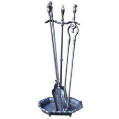 19th Century Wrought Iron Fire Tool Set and Stand