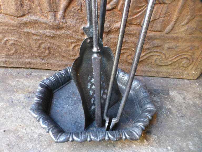 19th Century Wrought Iron Fire Tool Set and Stand 1