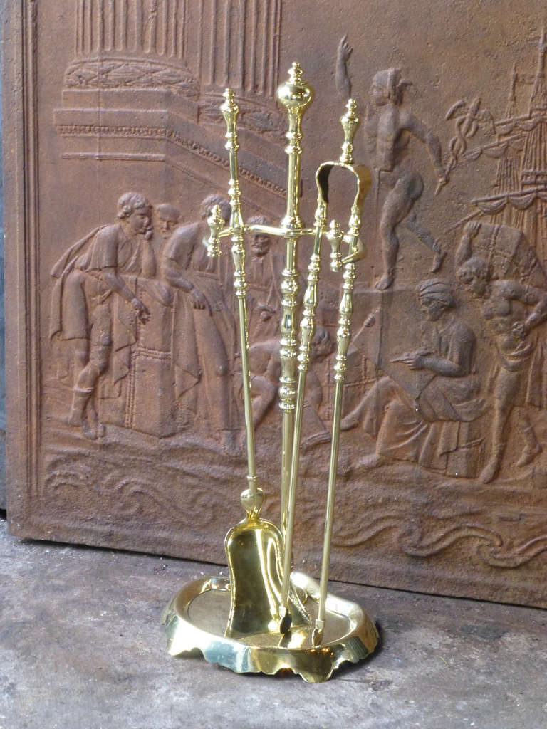 19th Century French Fire Tool Set and Stand, Signed Grandry Fils