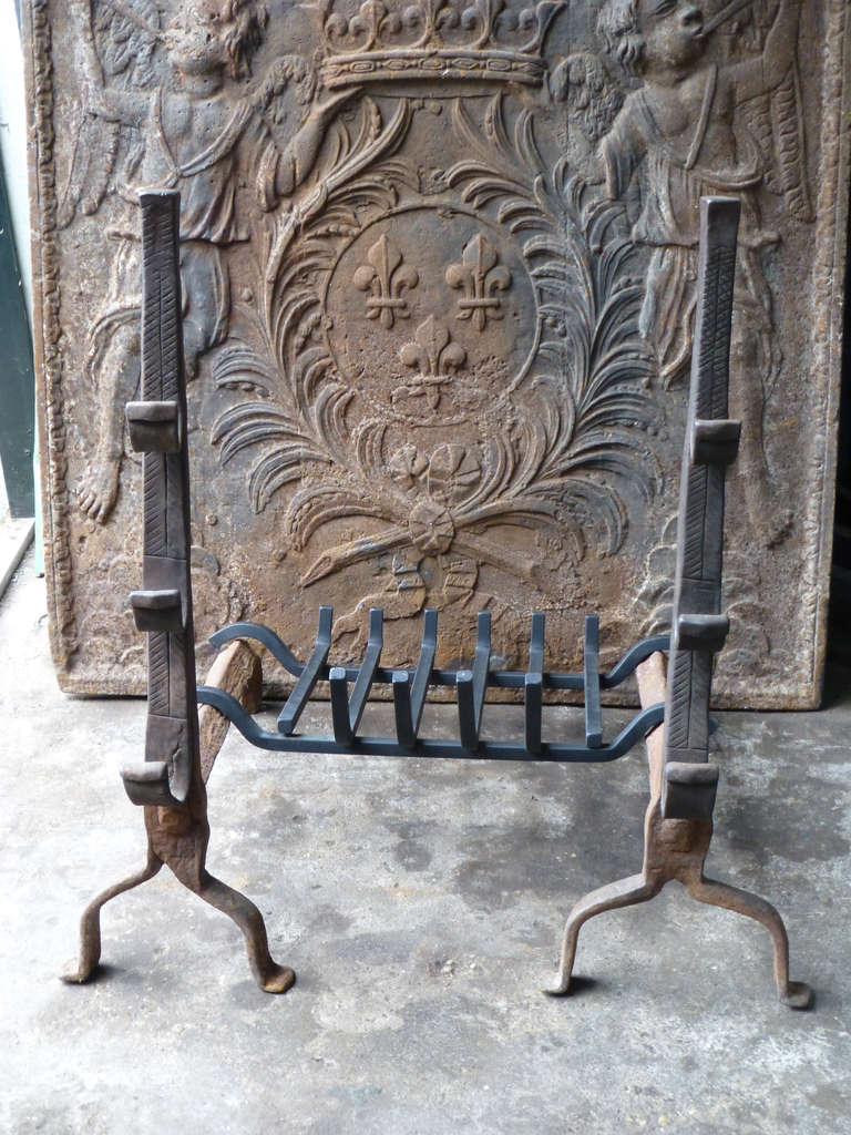 17th c. Large Louis XIII Andirons, Firedogs  2