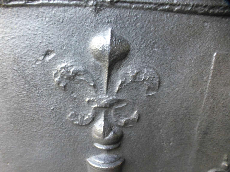 18th Century and Earlier Large Fireback / Backsplash with Arms of France with Pillars, Dated 1779 For Sale