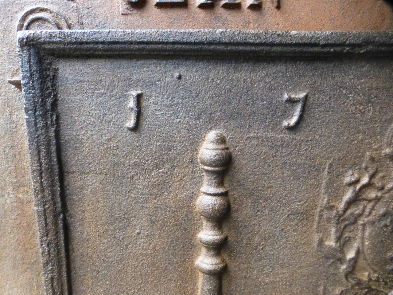 French 18th Century Pillars with Arms of France Fireback Dated 1770