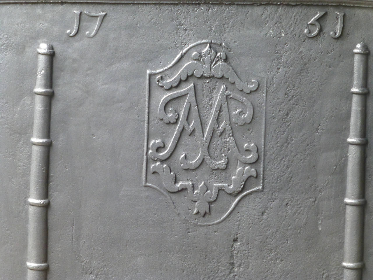 Cast 18th Century French Fireback with Monogram dated 1731