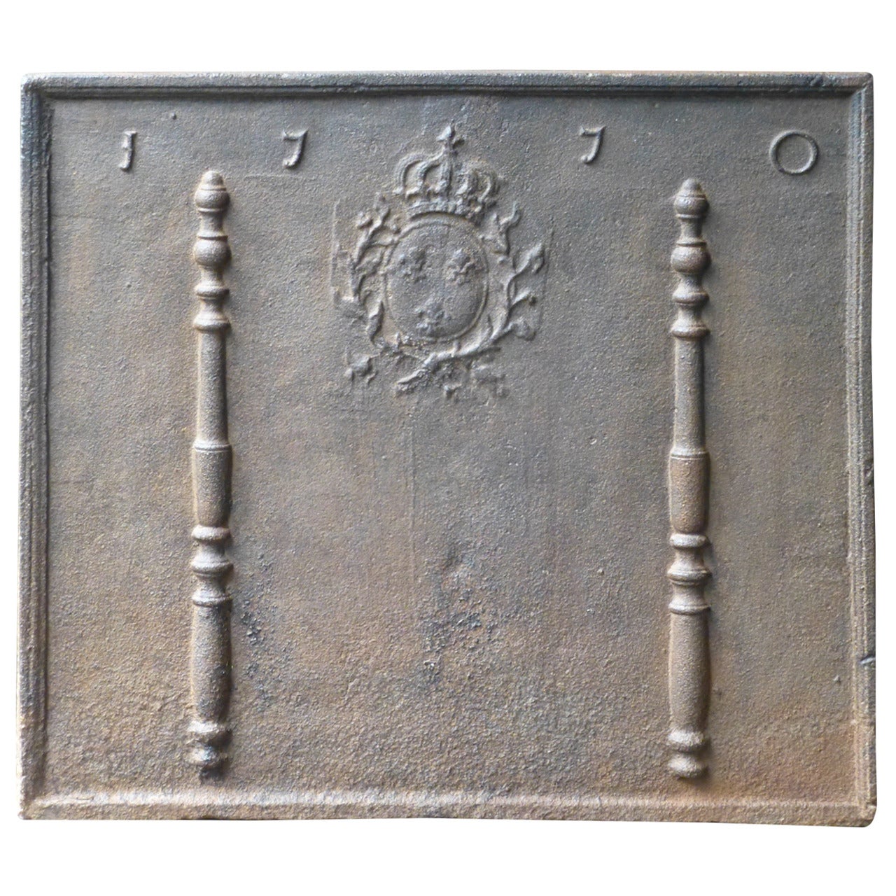 18th Century Pillars with Arms of France Fireback Dated 1770
