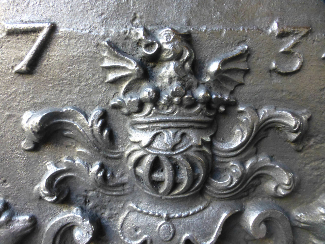18th Century French Coat of Arms Fireback, 1734 In Good Condition In Amerongen, NL