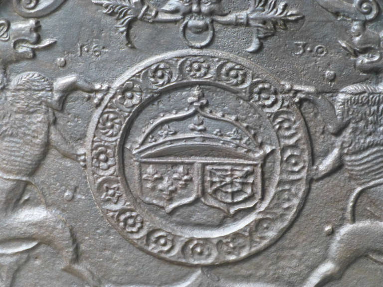Louis XIII 17th Century Arms of France and Navarre Fireback, Dated 1630