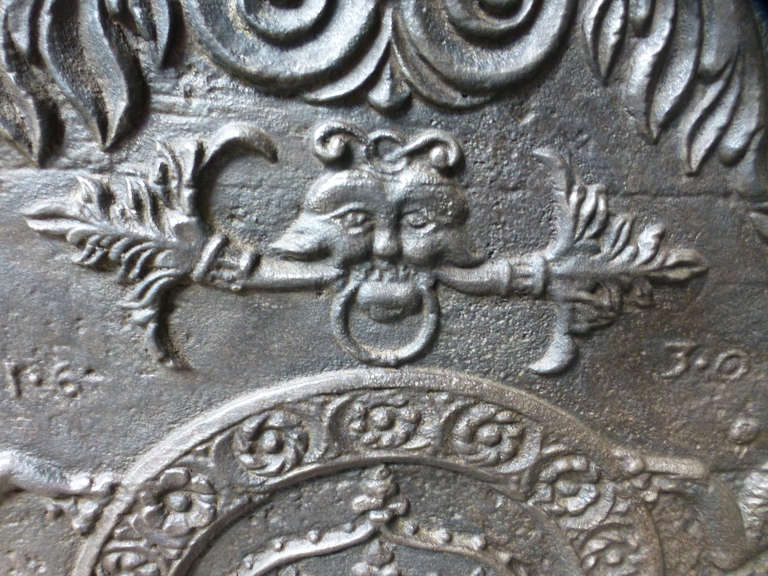 Cast 17th Century Arms of France and Navarre Fireback, Dated 1630