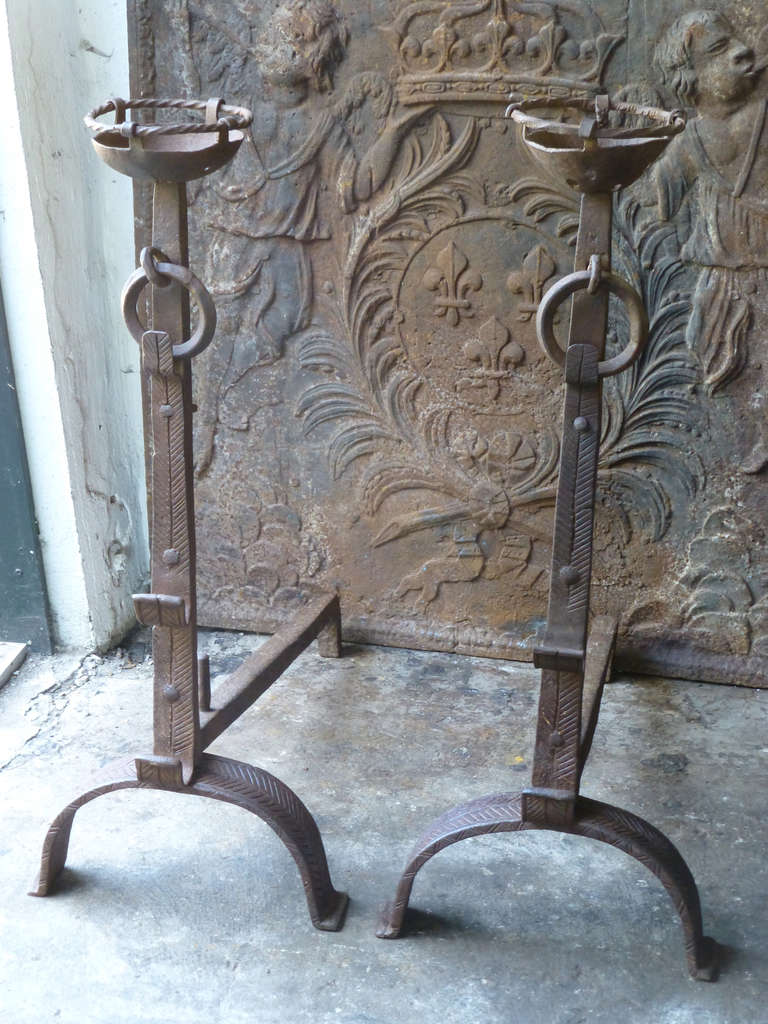 17th C. French Very Large Andirons, Firedogs