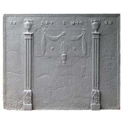 Antique Neoclassical Fireback with Pillars of Freedom, Dated 1829