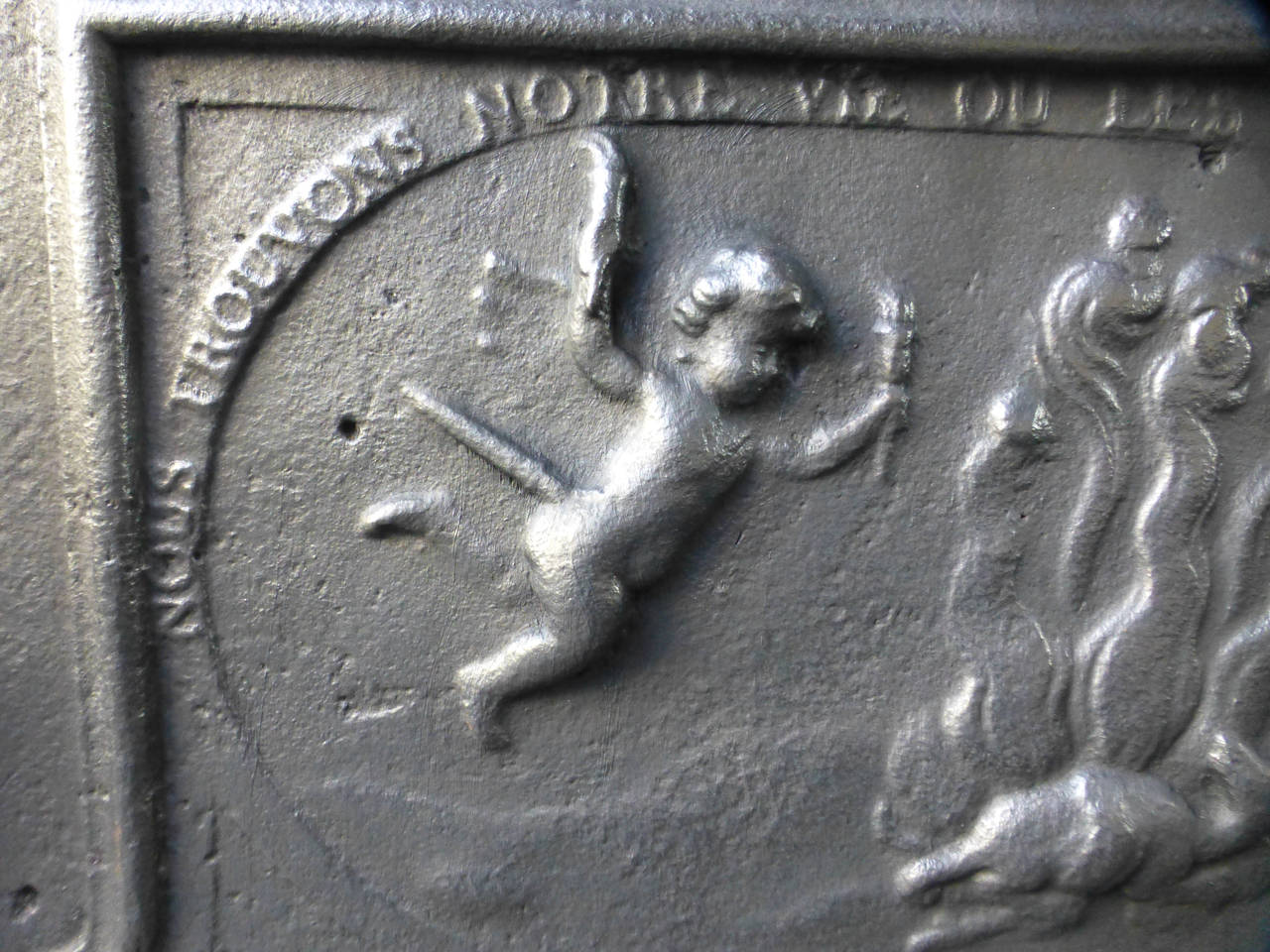 18th Century and Earlier 18th Century Cupids Fireback, Dated 1738