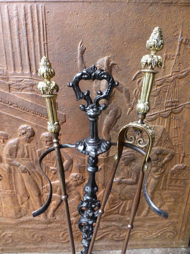 French 19th Century Rococo Fire Tool Set And Stand