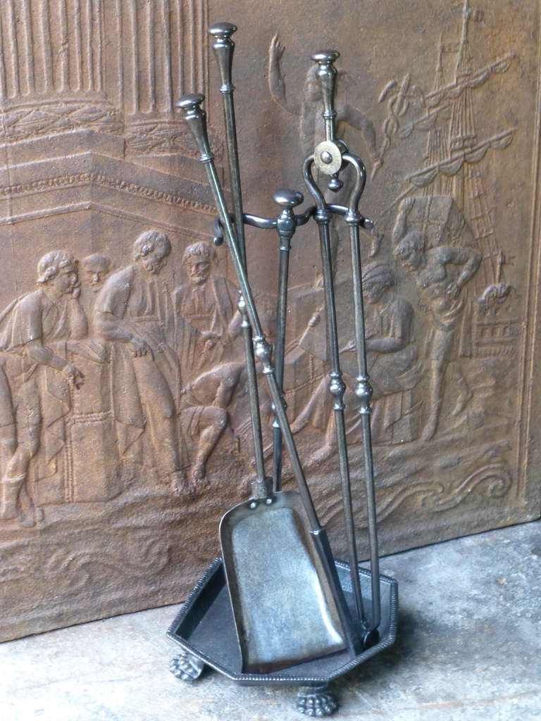British 19th Century Polished Steel Fire Tool Set and Stand