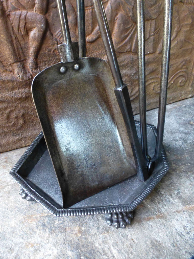 19th Century Polished Steel Fire Tool Set and Stand 1