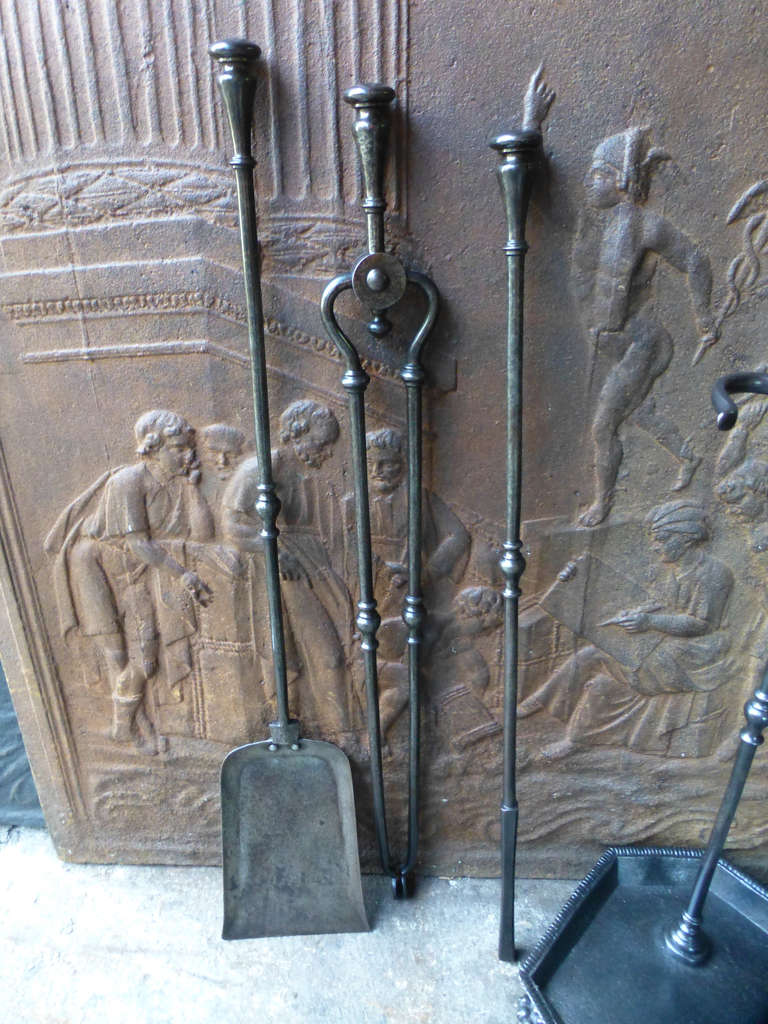 19th Century Polished Steel Fire Tool Set and Stand 2