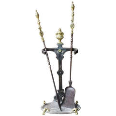 Antique 19th Century Neoclassical Fire Tool Set and Stand