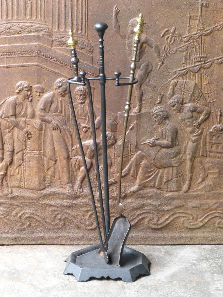 19th Century French Fire Tool Set and Stand - Fire Irons - Fire companion set