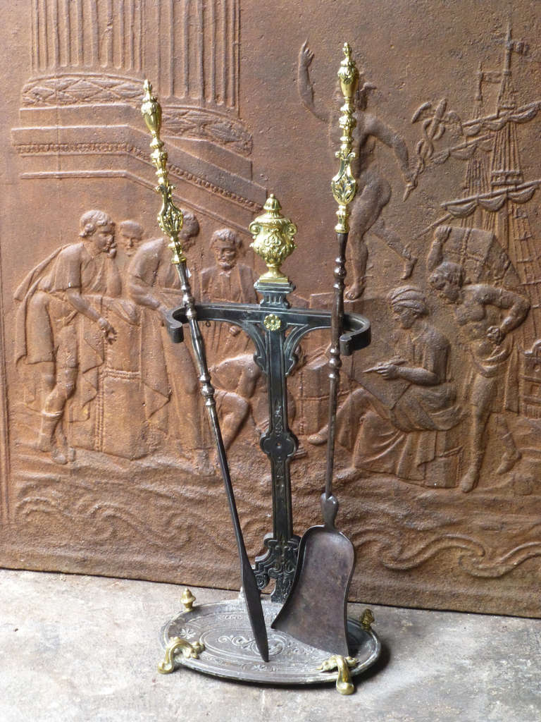 French 19th Century Neoclassical Fire Tool Set and Stand