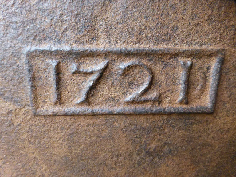 18th Century and Earlier 18th Century Pillars with IHS Monogram Fireback, Dated 1721