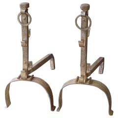 18th Century Wrought Iron Andirons, Firedogs