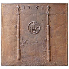 18th Century Pillars with IHS Monogram Fireback dated 1765
