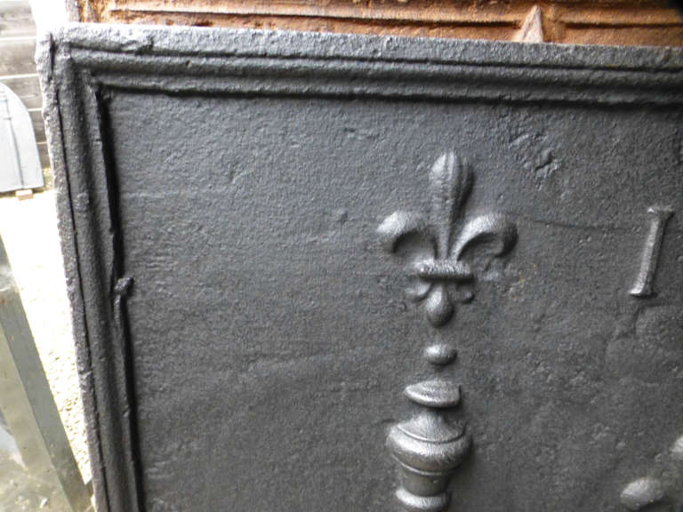 French 18th Century Pillars with Fleurs de Lys Fireback dated 1752