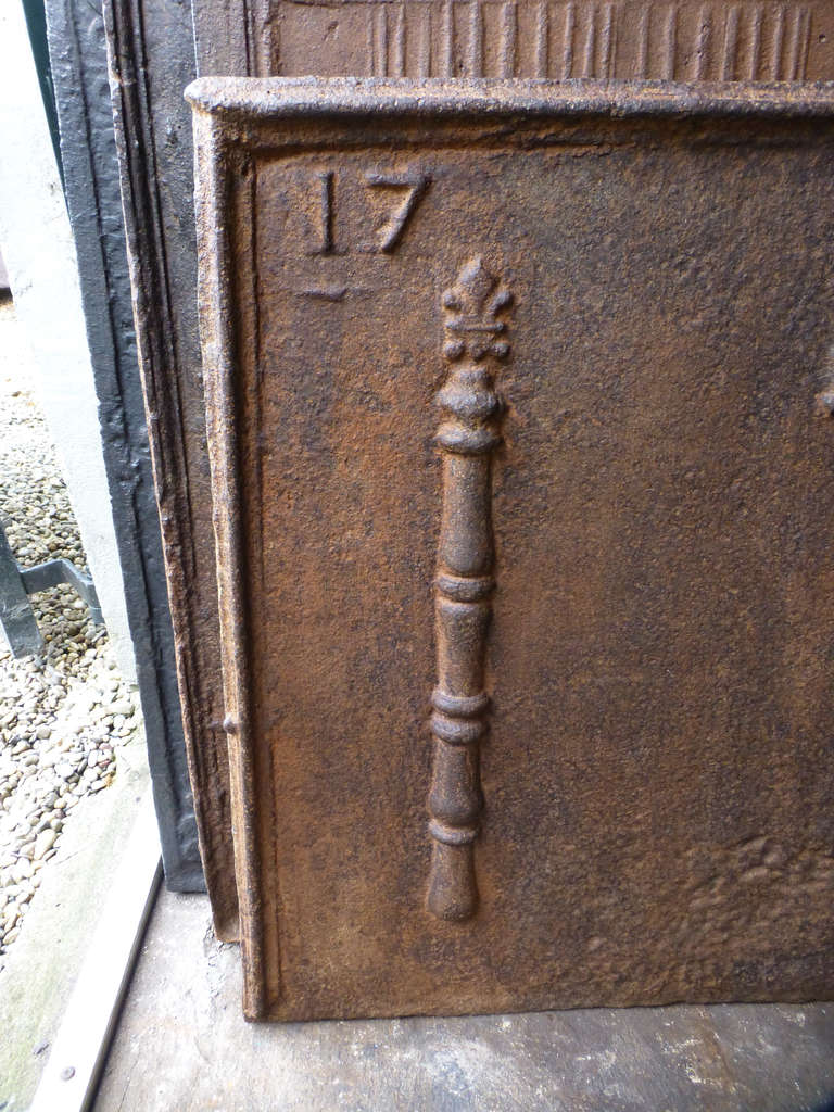 French 18th Century Pillars with Fleur De Lis Fireback, Dated 1786