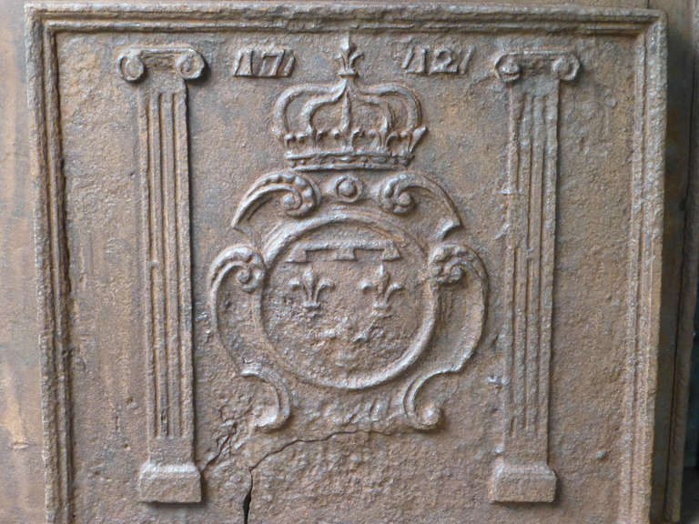 18th Century Arms of France Fireback, Dated 1712