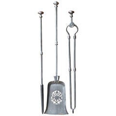 19th Century Polished Steel Fireplace Tool Set