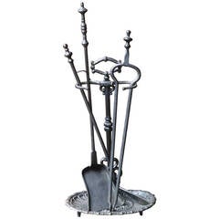 Antique 19th Century French Fireplace Tool Set and Stand