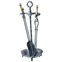 Antique 19th Century Fireplace Tool Set and Stand