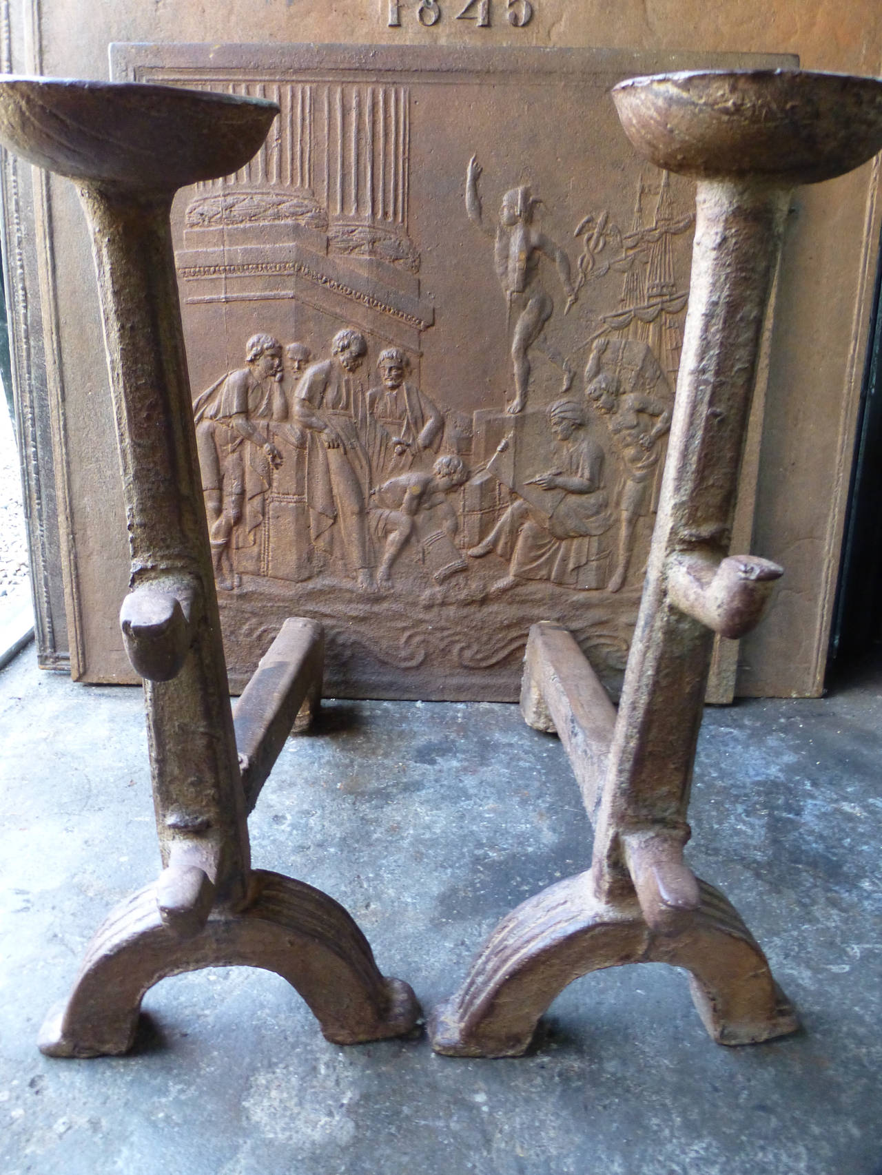 Iron 17th Century French Cup Dog Andirons