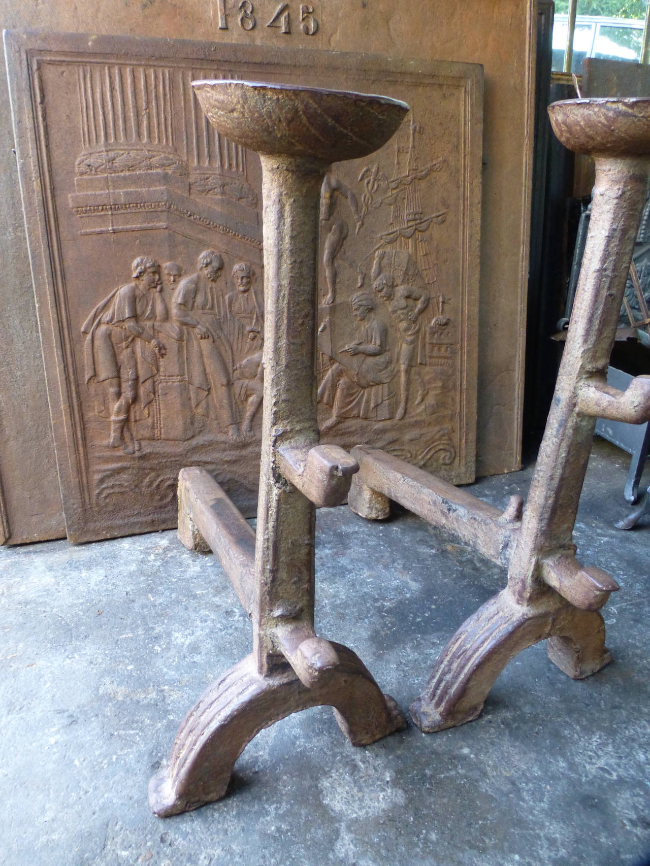 Gothic 17th Century French Cup Dog Andirons