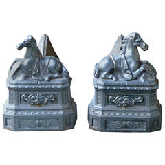 19th Centur Horse Andirons, Firedogs