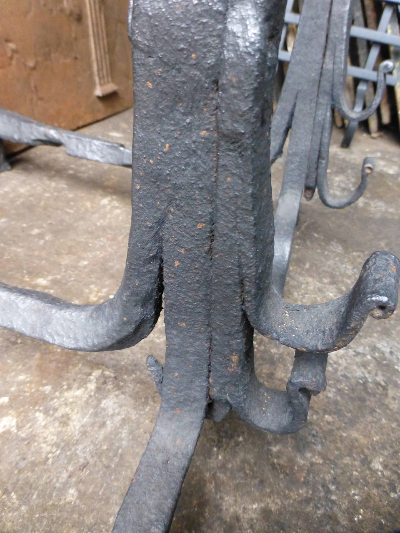 Forged 17th Century French Cupdogs, Andirons For Sale