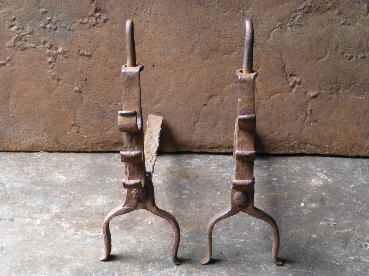 17th Century Gothic Andirons, Firedogs