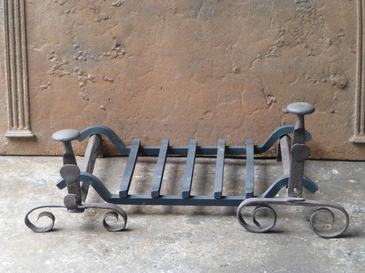 Iron 18th Century Louis XV Andirons, Firedogs For Sale