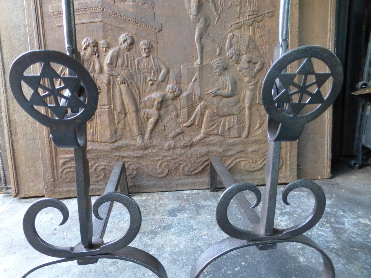 Forged 19th Century French Napoleon III Andirons, Fire dogs For Sale