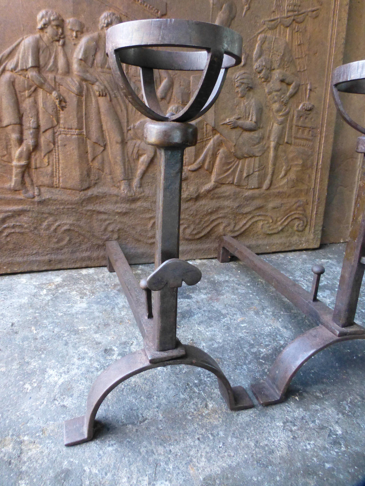 French Wrought Iron Andirons, Cupdogs