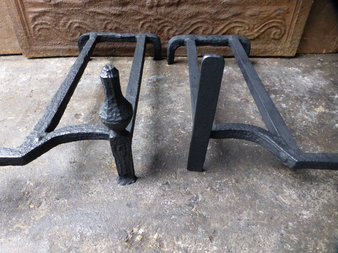 19th Century 18th Century Wrought Iron Andirons, Firedogs