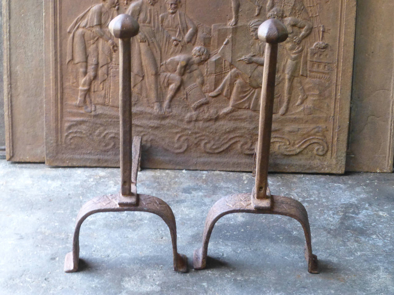 French 17th Century Gothic Andirons, Firedogs