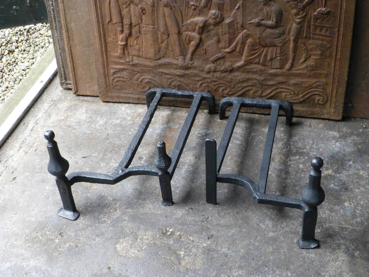 Forged 18th Century Wrought Iron Andirons, Firedogs