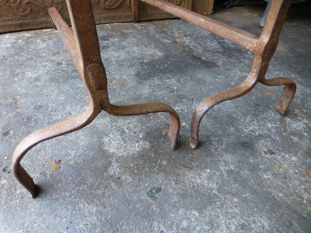 Forged Large 18th Century French Andirons, Firedogs For Sale