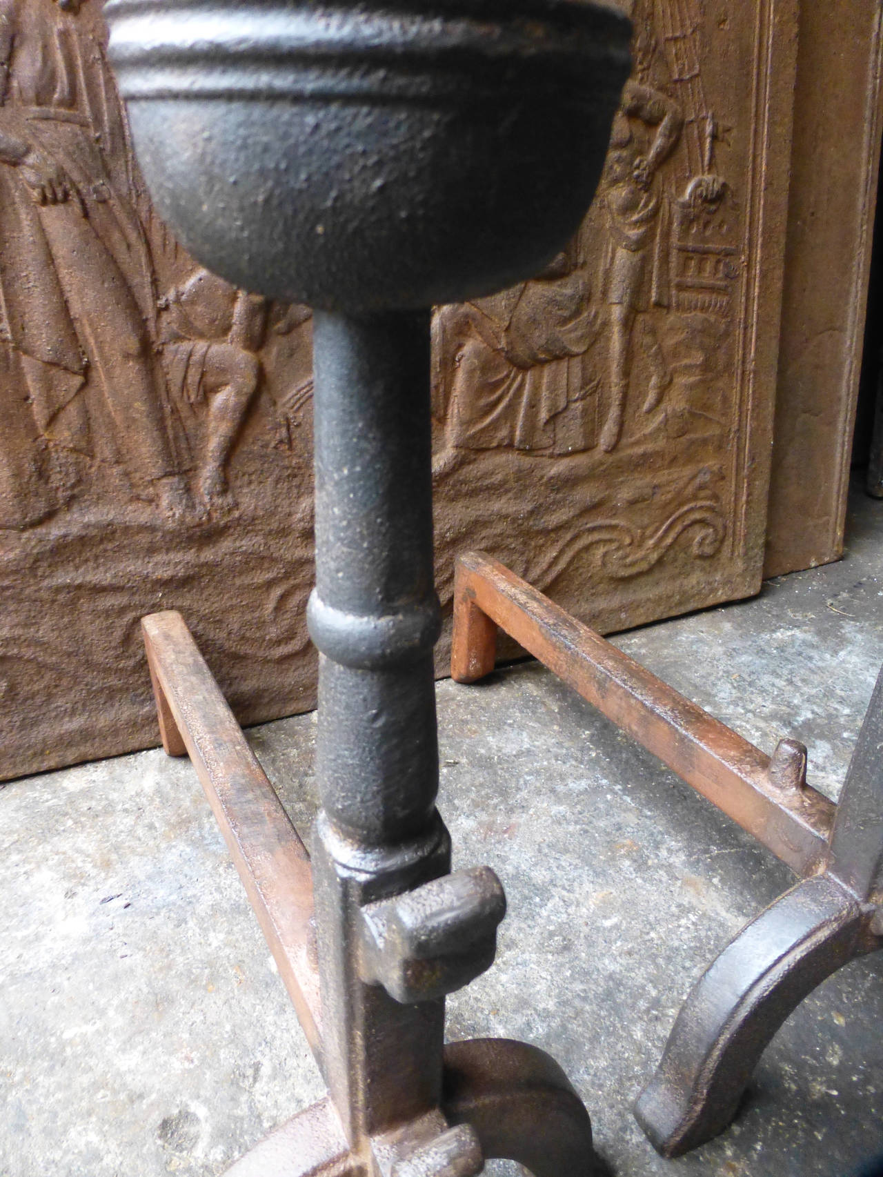 Iron French Andirons, Cupdogs