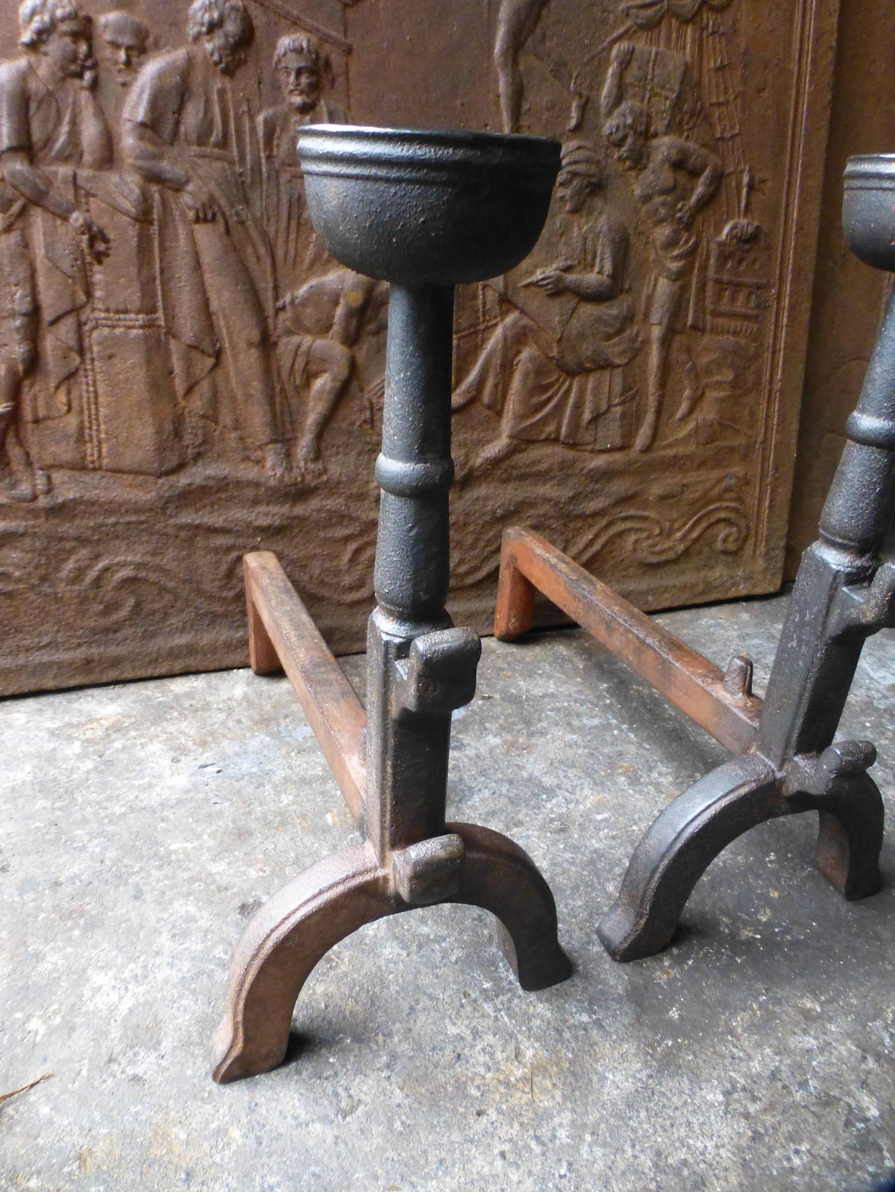 Cast French Andirons, Cupdogs
