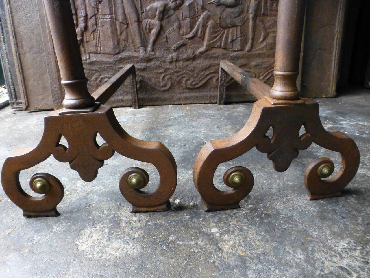 Forged French Andirons, Firedogs
