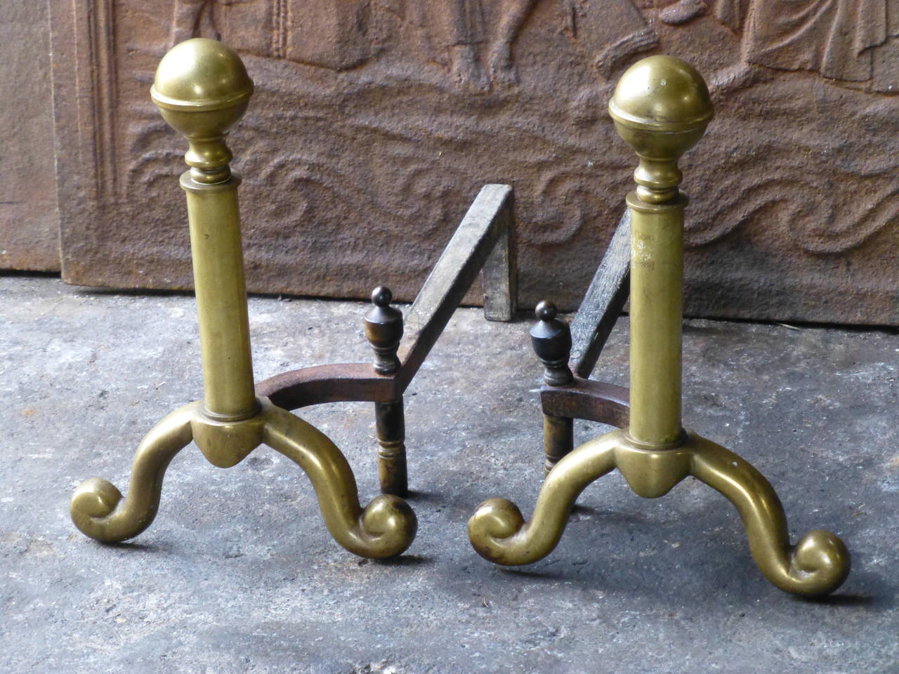 Forged French Brass Andirons, Firedogs