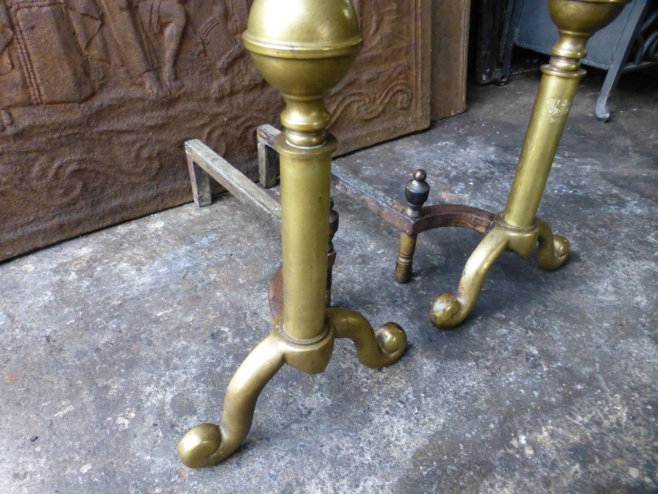 French Brass Andirons, Firedogs In Good Condition In Amerongen, NL