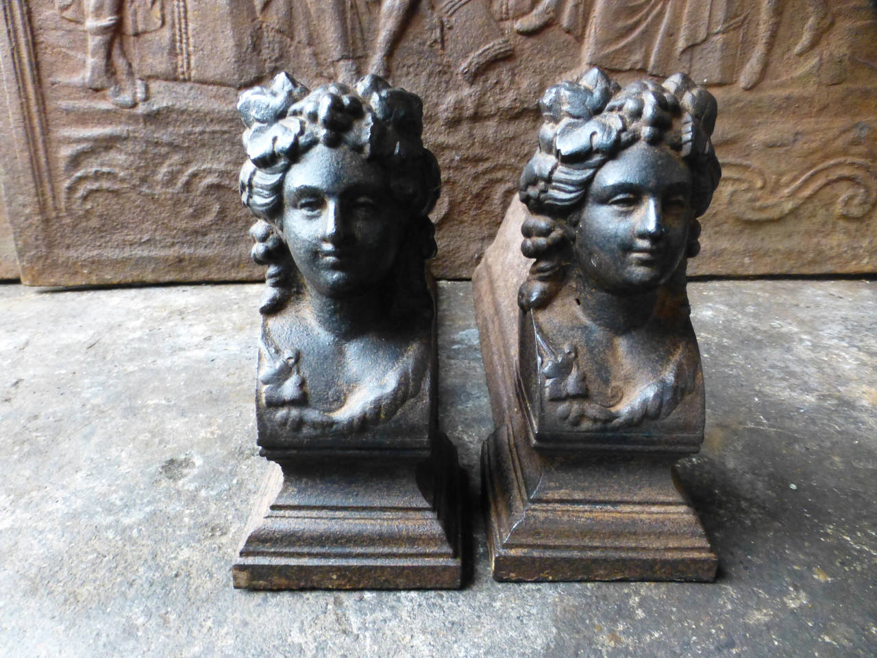 Cast French Bacchante Andirons, Firedogs