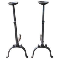 18th Century Wrought Iron Cupdogs, Andirons 8