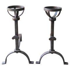 Wrought Iron Andirons, Cupdogs